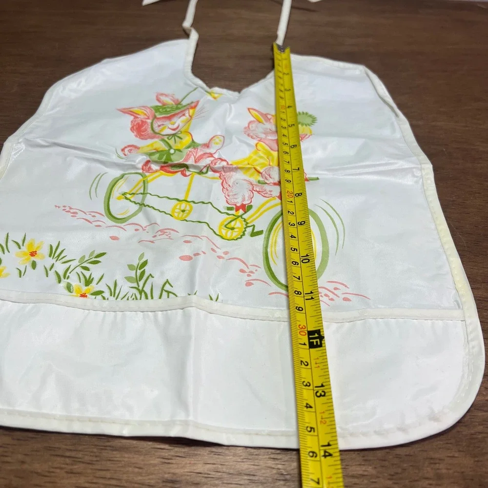 Vintage‎ Dorsey Vinyl Baby Bib Anthropomorphic Kitten Lamb Tandem Bicycle Retro